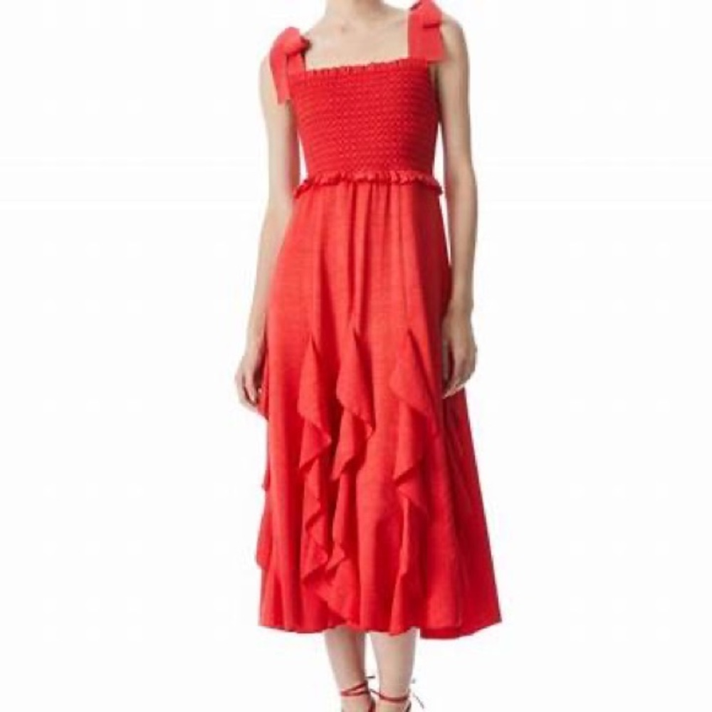 Alice and Olivia Smocked Midi Dress